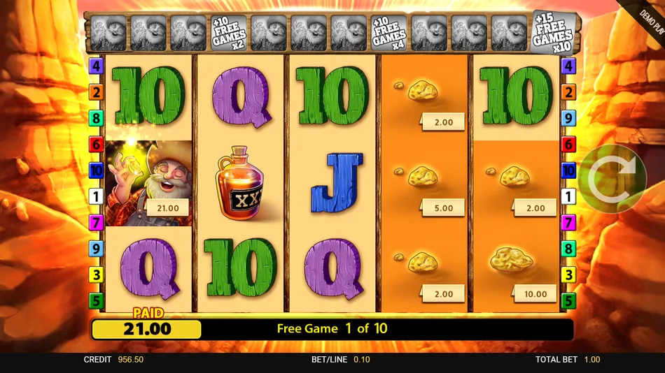Golden Strike Free Games screen with multiple Prospector Wilds on the reels