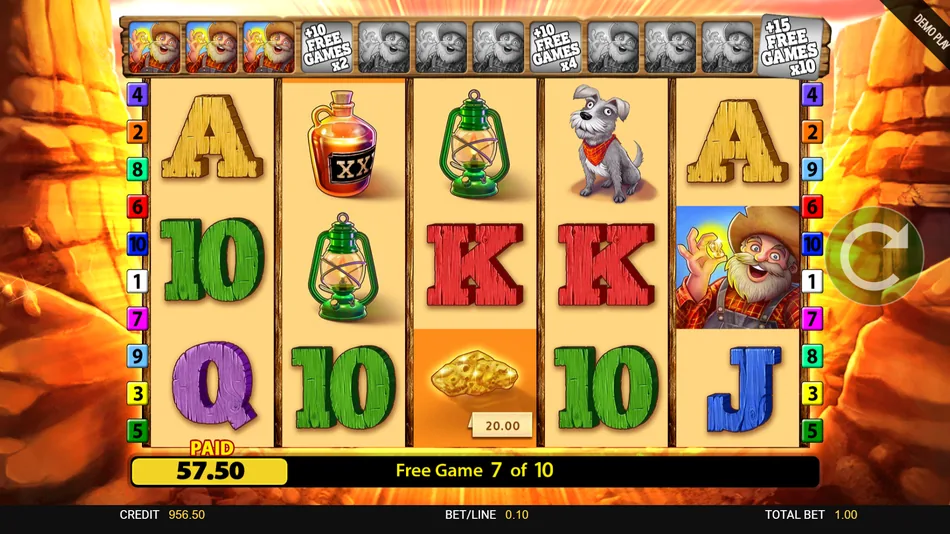 Golden Strike Free Games round counter showing 7 of 10 rounds with added Wilds